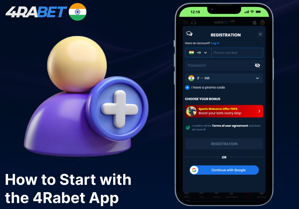 Instructions on starting to use the 4Rabet mobile app in India