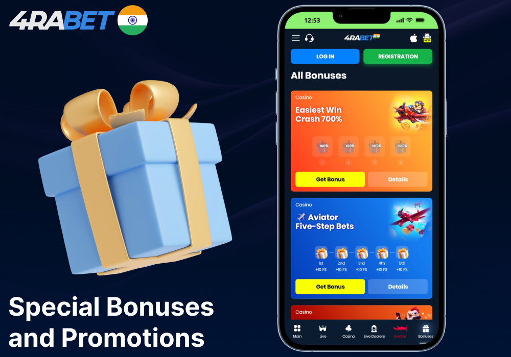 4Rabet mobile app bonuses and promotions for Indian Players
